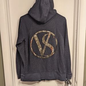 Victoria's Secret Gray Hoodie with Gold Sequin Logo